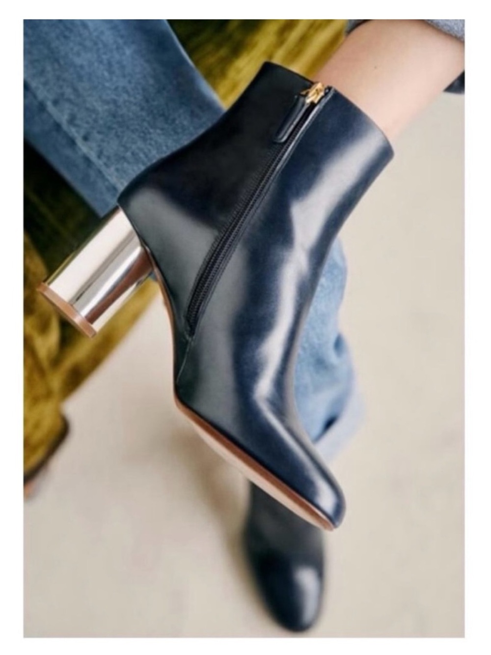 SEZANE Lea navy and silver heeled boots